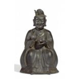DIE DAOISTISCHE GÖTTIN MAZU. China. Qing-Dynastie (1644-1911). Bronze mit dunkler Patina. Sitzend