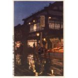 HOLZSCHNITT: KAGURAZAKA DORI. Japan. Shôwa-Zeit. 1929. Nishiki-e. Aus der Serie Tôkyô jûnidai (12