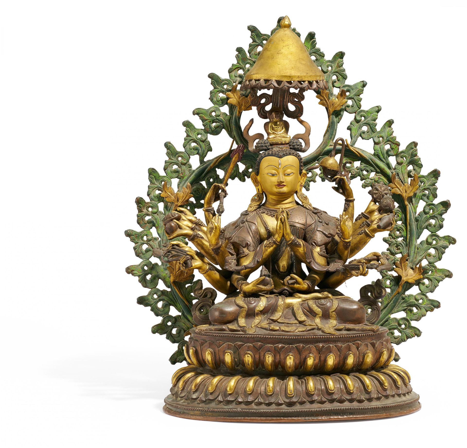 CHANDI. Tibet. Frühes 20. Jh. Kupferbronze, partiell feuervergoldet und mit Kaltgold- und