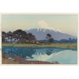 HOLZSCHNITT: SUZUKAWA. Japan. Shôwa-Zeit. 1935. Nishiki-e. Der Fuji vom Ufer des Suzu-Flusses aus