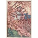 HOLZSCHNITT: HIROSAKI CASTLE. Japan. Shôwa-Zeit. 1935. Nishiki-e. Aus der Serie Sakura hachidai (