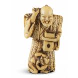 NETSUKE: TOSHIOTOKO. Japan. Meiji-Zeit. 2. Hälfte 19. Jh. Elfenbein, sehr fein geschnitzt und