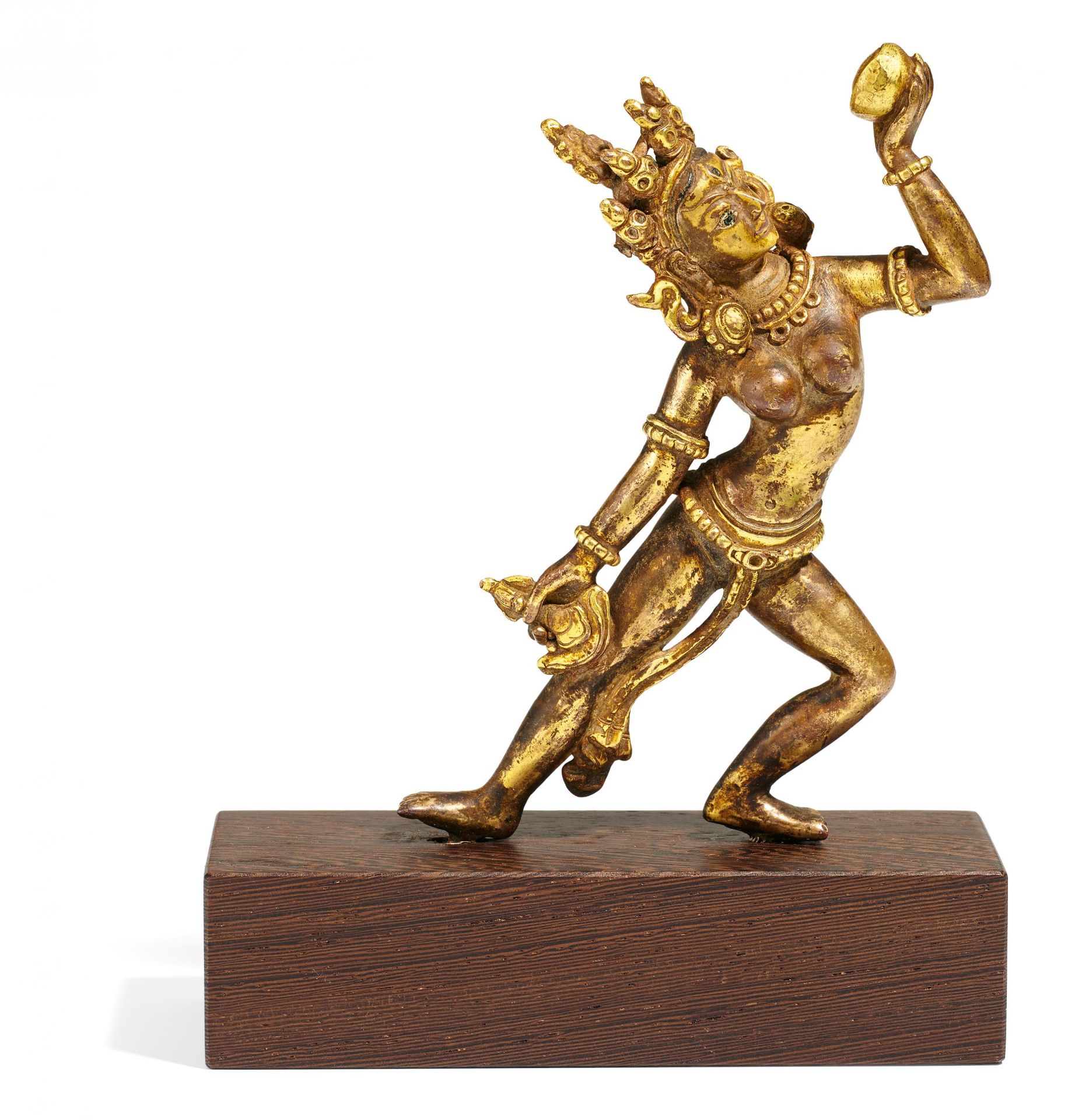 EINDRUCKSVOLLE VAJRAYOGINI. Tibet. 18. Jh. Feuervergoldete Kupferbronze mit Reste von Kaltgold-