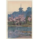 HOLZSCHNITT: SANKEIEN. Japan. Shôwa-Zeit. 1935. Nishiki-e. Aus der Serie Sakura hachidai (Acht