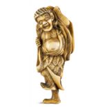 NETSUKE: SENNIN CHOKWARÔ. Japan. Edo-Zeit. 19. Jh. Hakata Schule. Elfenbein mit äußerst fein