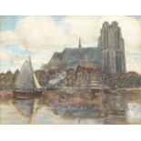 H. Heuff, aquarel, Dordrecht aquarel, 36 x 46, Grote Kerk te Dordrecht, gesigneerd H. Heuff (=Herman