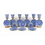 8 hoge octagonale kopjes en 12 schotels set van 8 octagonale blauw/wit Chinees porseleinen kopjes en