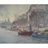 Albert Zwartjes, Prins Hendrikkade doek, 40 x 50, Prins Hendrikkade te Amsterdam, gesigneerd