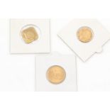 3 diverse gouden munten lot van 3 gouden munten: gouden Britse 1/2 Sovereign munt, Zuid-Afrikaanse 2