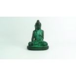 persglazen boeddha groene persglazen sculptuur met voorstelling van een zittende boeddha, jaren '20,