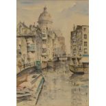 Jan den Hengst, Amsterdam aquarel, 50 x 34, Ouderzijdse kolk te Amsterdam , gesigneerd J.G. den