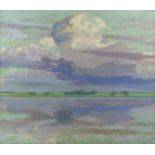 D. Smorenberg, avond aan de plas marouflé, 43 x 50, wolken boven plas, gesigneerd D. Smorenberg (=