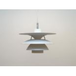 hanglamp PH 6 1/2, Poul Henningsen Deense design hanglamp met 4 beschilderd metalen gebogen schalen,