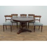 tafel en 5 mahonie stoelen Hollandse mahonie biedermeier tafel met rond blad, rustend op vaasvormige