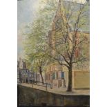 O. Geerling, kerk Amsterdam marouflé, 48 x 32, Oude kerk te Amsterdam, gesigneerd O. Geerling