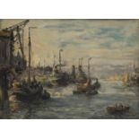 Evert Moll, havengezicht marouflé 22 x 30, Maashaven te Rotterdam, gesigneerd Evert Moll (1878-1955)