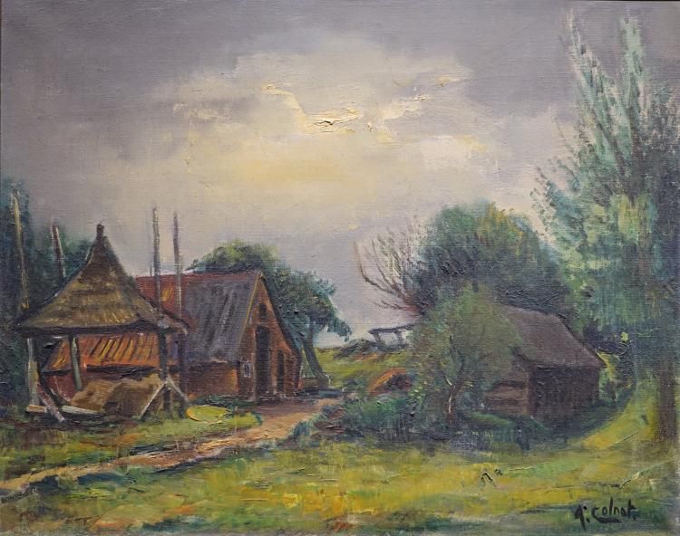 A. Colnot, hoeve doek, 40 x 50, boerderij in landschap, gesigneerd A. Colnot (=Arnout Colnot, 1887-