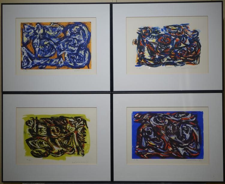 4 litho's, 'De vier jaargetijden', Theo Wolvecamp serie van 4 kleurenlitho's, 38 x 54, 'De 4