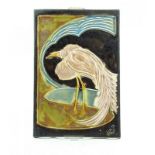 plaquette, paradijs kraanvogel, Zuid-Holland plateel plaquette met decor van paradijs kraanvogel,