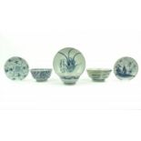 3 borden en 3 kommen wo Swatow lot van 6 stuks Chinees porselein waaronder Swatow kommen, 17e eeuw