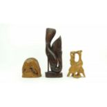 3 Indonesische sculpturen van dierfiguren 3 gestoken Indische sculpturen waaronder met