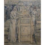 J. Toorop, litho fabriek kleurenlitho, 57 x 48, vrouwen in kaarsenfabriek, gesigneerd in de druk