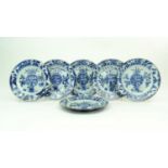 serie van 6 b/w Chinese borden serie van 6 blauw/wit Chinees porseleinen borden met centrale