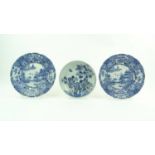 3 x Chinees porseleinen bord 3 blauw/wit Chinees porseleinen borden met decor van landschapen, draak