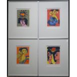 serie van 4 litho's, Corneille, oplage nummer 81/200 serie van 4 kleurenlitho's, 23 x 17, vrouwen,