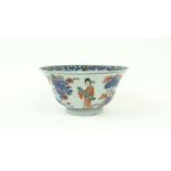 Chinese kom Chinees porseleinen kom met blauw en ijzerrood decor van florale motieven en lijzen,