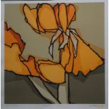Fon Klement, litho boardsnede, 50 x 50, 'Amaryllis', gesigneerd Fon Klement '90 (1930-2000) oplage