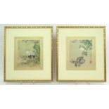 2 Chinese aquarellen 2 Chinese aquarellen met voorstelling van vogels omgeven door bloemen, h. 23,