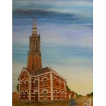 Paulus Verweij, olieverf OLV Amersfoort board, 65 x 50, toren van Onze Lieve Vrouwe kerk te