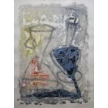 aquagravure, abstract aquagravure, 76 x 57, compositie met trechters, gesigneerd Buisson (=Thierry