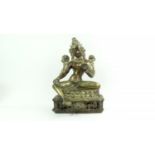 bronzen boeddha, Tibet 18e eeuw bronzen sculptuur met voorstelling van tara op lotustroon,