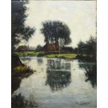 P. van Wijngaardt, boerderij aan vaart doek, 35 x 28, boerderij bij plas, gesigneerd Piet v.