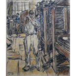 J. Toorop, litho fabriek kleurenlitho, 57 x 48, 'De perskamer', gesigneerd in de druk J. Th.