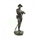 bronzen sculptuur Faneur, Ch. Levy gepatineerde bronzen sculptuur met voorstelling van