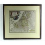 Antieke kaart van Nederland ingekleurde gravure met voorstelling van de Nederlanden Provinciae