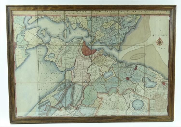 kaart Amsterdam ingekleurde gravure met voorstelling van Amstelland en omgeving, door I. Covens en