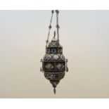 moskeelamp Arabische geëmailleerd koperen hanglamp met opengewerkt floraal decor en Arabische