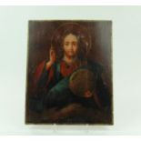 ikoon met voorstelling van christus, 19e eeuw Russische ikoon met voorstelling van Christus met bol,