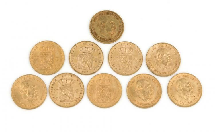 10 gouden tientjes Willem III anno 1875 10 gouden tientjes met voorstelling van Willem III anno 1875