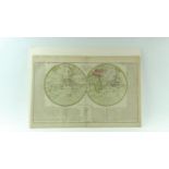 wereldkaart ingekleurde gravure met voorstelling van de wereldkaart: Mappe - Monde, door M. L'Abbé
