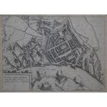kaart Maas gravure met voorstelling van verdedigingswerken aan de Maas, anno 1602, h. 25, br. 35, in