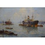 H. van Gessel,, haven doek, 35 x 50, haven, gesigneerd H. v. Gessel,