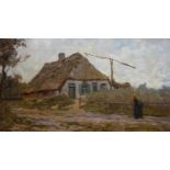 Slager, boerderij doek, 26 x 43, boerin bij boerderij te Rosmalen, gesigneerd Frans Slager (1876-