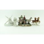 4 porseleinen sculpturen 4 porseleinen sculpturen waaronder biscuit sculptuur van paarden en