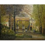 C.J. de Lange, burgerweeshuis te Utrecht doek, 28 x 35, binnentuin van Burgerweeshuis te Utrecht,