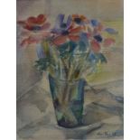 Den Tex C.A., Anemonen in vaas aquarel, 28 x 21, anemonen in vaas, gesigneerd Den Tex '56 (=Kees den